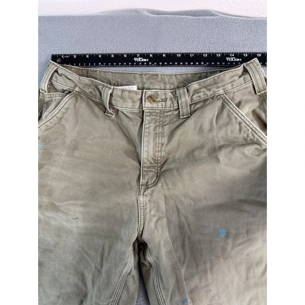 Carhartt Pants Mens 34x32 Green Relaxed Fit Flannel Lined Carpenter Workwear